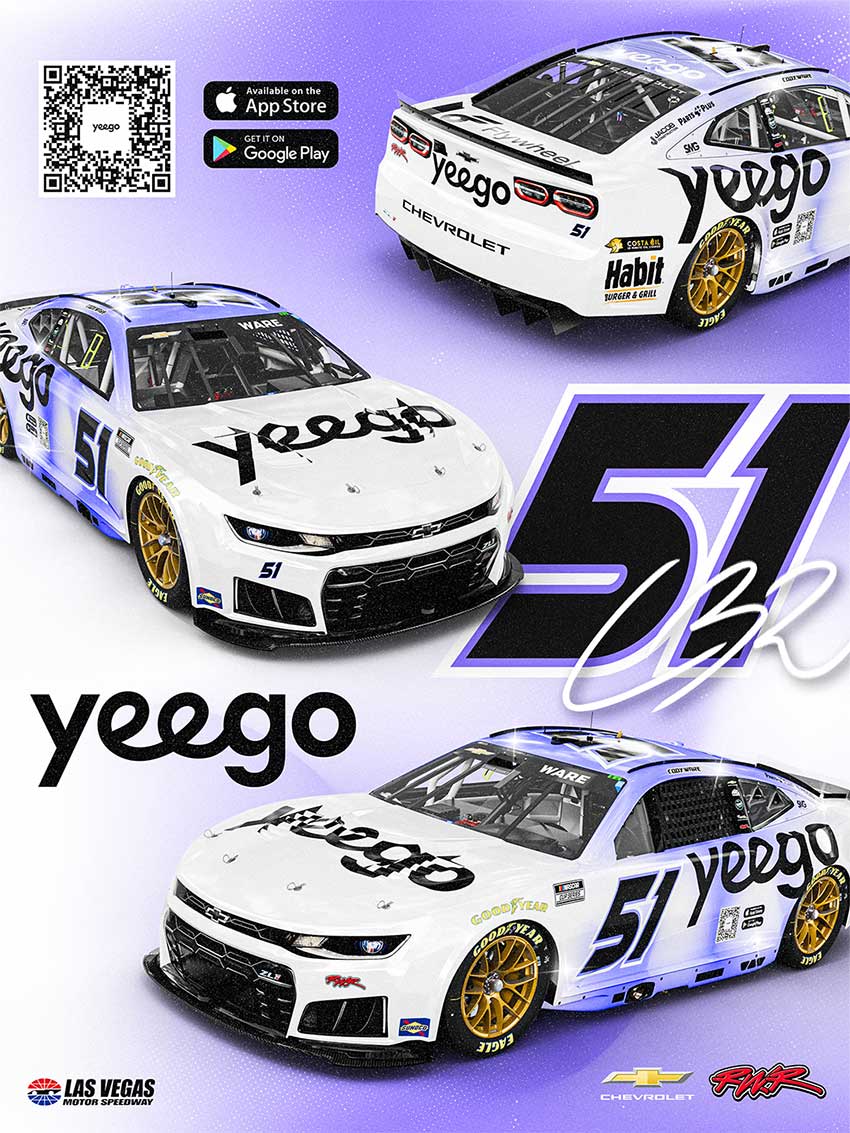 Yeego.ai Rick Ware Racing No. 51 Chevrolet wrap design for Las Vegas Motor Speedway